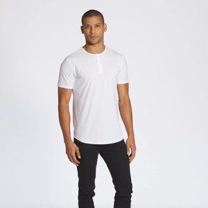 CUTS White Henley Curve-Hem Short Sleeve Shirt